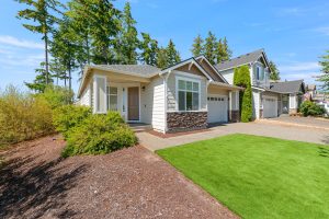 Exterior view of the Lanyard Drive NE home on a quiet dead-end street in Lacey.