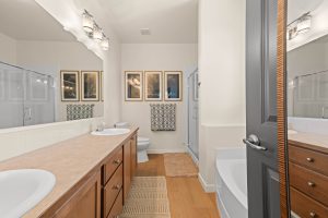 Updated private ensuite bathroom connected to the primary bedroom.